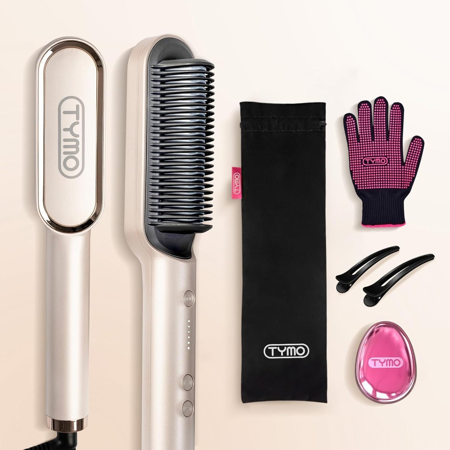 Next Day Delivery TYMO Hair Straightener Brush UK, Flat Iron and Hair Brush 2-in-1, Anti-Scald, Fast Heating, 5 Temp Settings (130℃-210℃), Professional Salon at Home, Wider Comb for Even Straightening, TYMO Ring