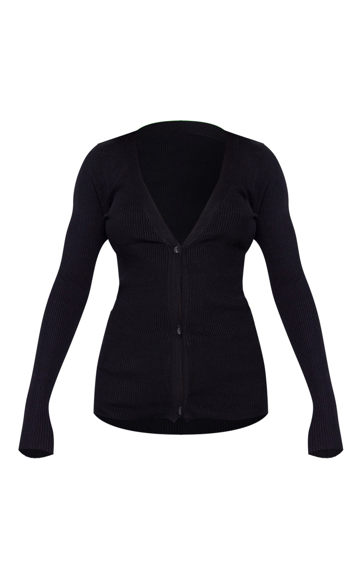 Black Knitted Ribbed Long Sleeve Cardigan Next Day Delivery