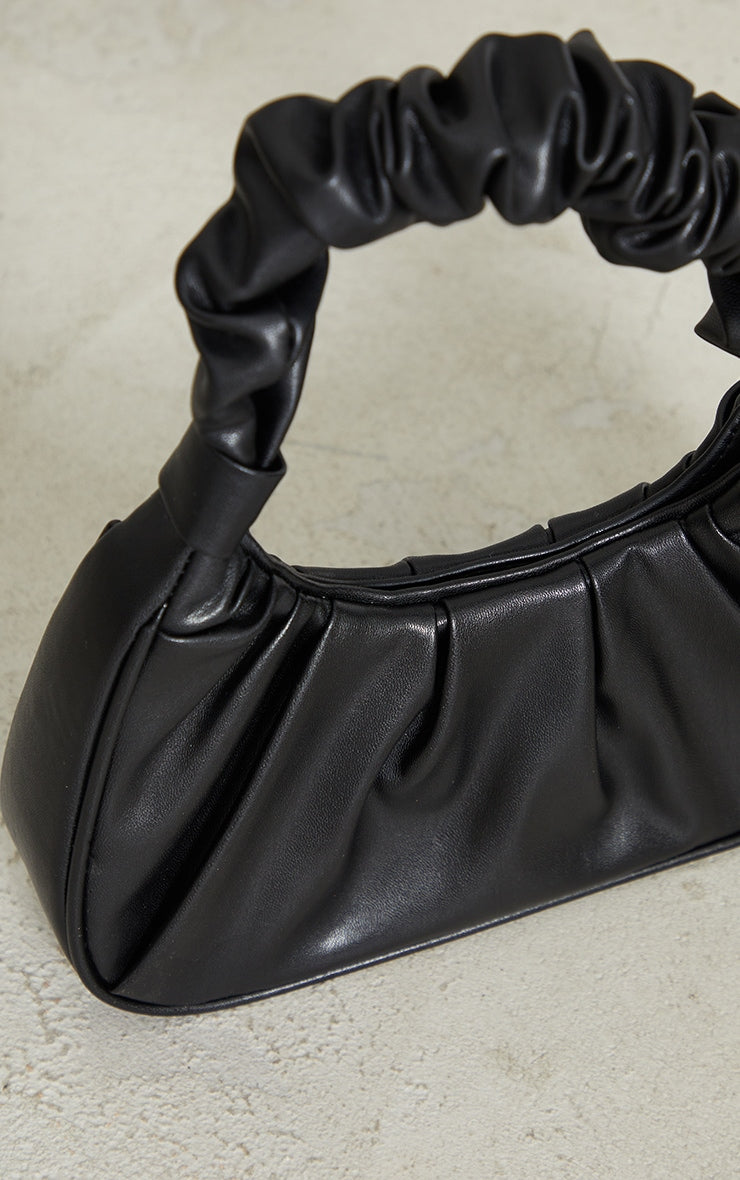 Black Extreme Ruched Handle Shoulder Bag