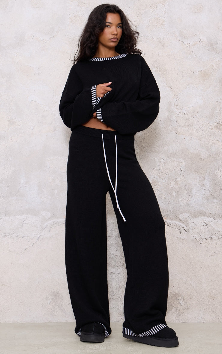 Cream Contrast Stitch Detail Knit Drawstring Waist Trousers Next Day Delivery Before 10 pm