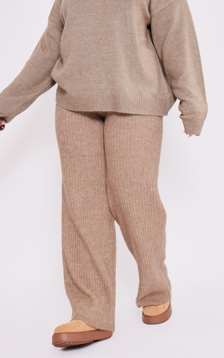 Plus Cream Soft Knit Wide Leg Trousers Next Day Delivery Before 10 pm
