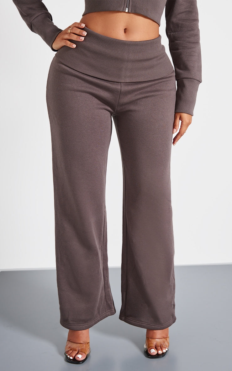 Shape Chocolate Foldover Waist Flare Joggers Next Day Delivery