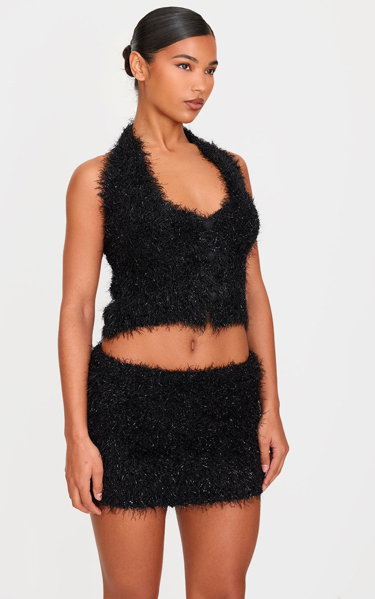 Black Bobble Eyelash Knit Mini Skirt Next Day Delivery