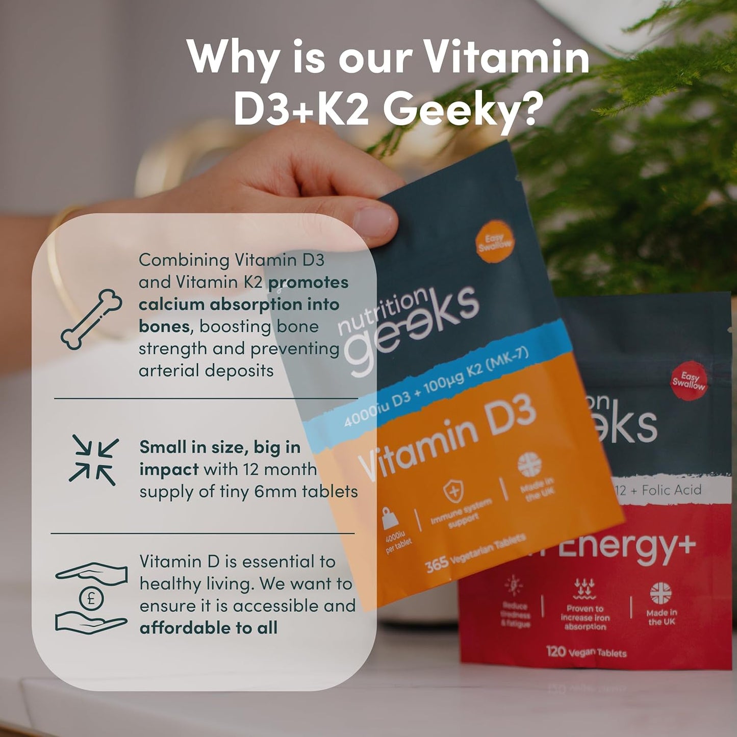 Next Day Delivery Vitamin D3 4000 iu & Vitamin K2 MK7 100μg - 1 Year Supply, 365 Easy-Swallow Vitamin D3 K2 Tablets, 1-A-Day High Strength Vegetarian D3 and K2 Vitamin Supplements, UK Made Vitamin D Tablets
