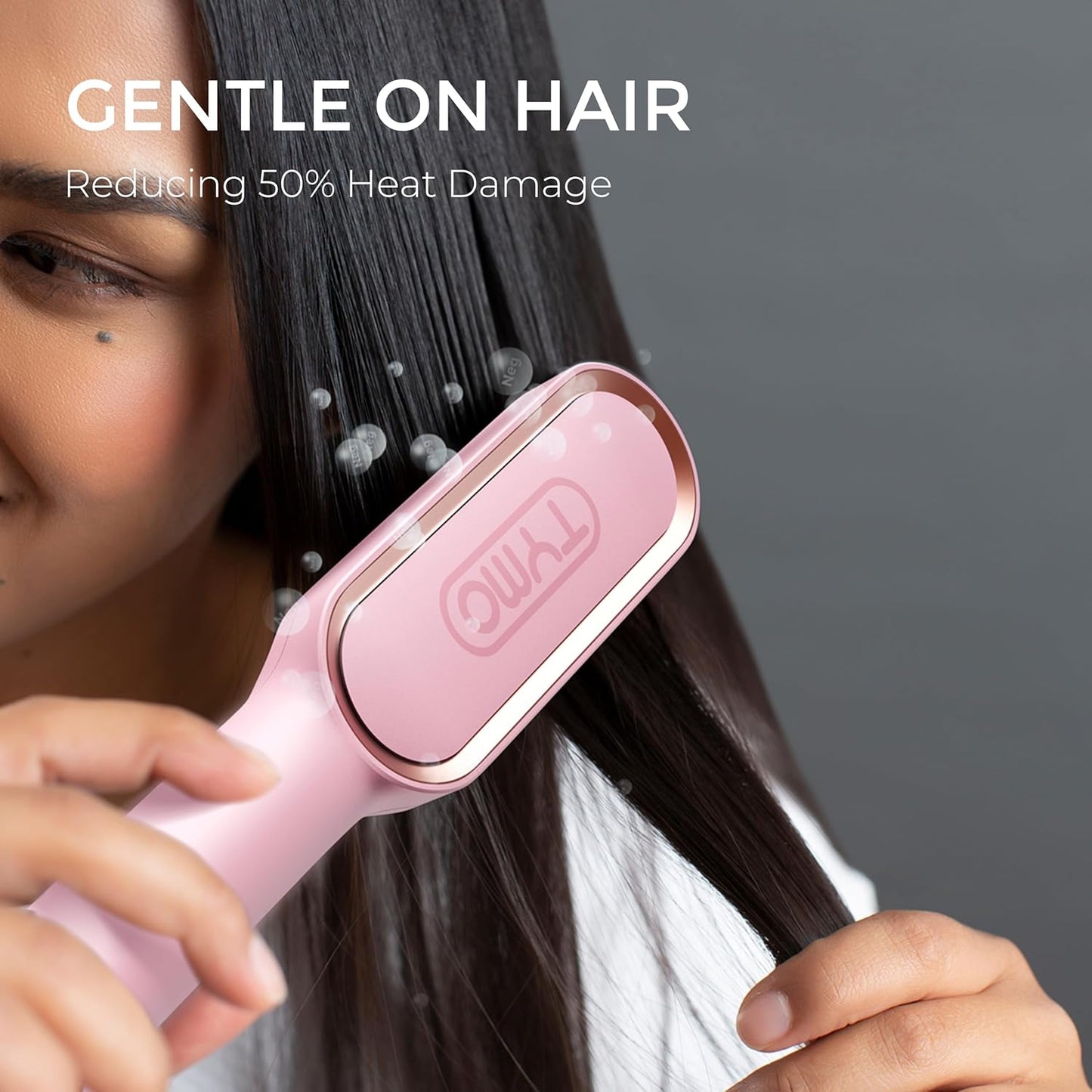 Next Day Delivery TYMO Hair Straightener Brush UK, Flat Iron and Hair Brush 2-in-1, Anti-Scald, Fast Heating, 5 Temp Settings (130℃-210℃), Professional Salon at Home, Wider Comb for Even Straightening, TYMO Ring