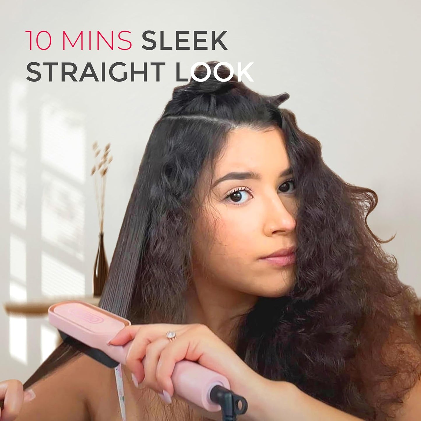 Next Day Delivery TYMO Hair Straightener Brush UK, Flat Iron and Hair Brush 2-in-1, Anti-Scald, Fast Heating, 5 Temp Settings (130℃-210℃), Professional Salon at Home, Wider Comb for Even Straightening, TYMO Ring