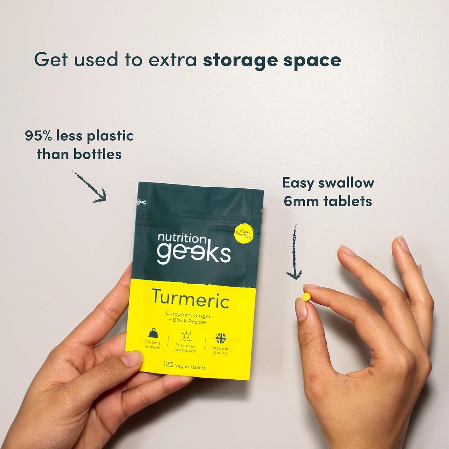 Next Day Delivery Turmeric Tablets 2000mg with Black Pepper & Ginger | 120 High Strength Curcumin Supplements | Turmeric and Black Pepper Tablets (Not Turmeric Capsules or Powder) | Vegan and Gluten Free | UK Made