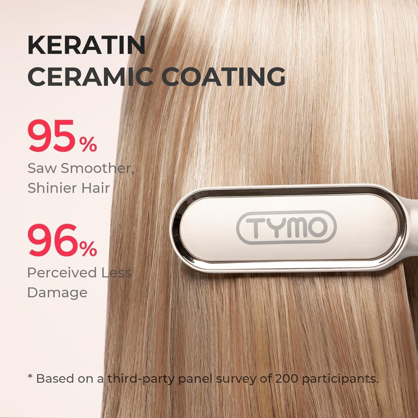 Next Day Delivery TYMO Hair Straightener Brush UK, Flat Iron and Hair Brush 2-in-1, Anti-Scald, Fast Heating, 5 Temp Settings (130℃-210℃), Professional Salon at Home, Wider Comb for Even Straightening, TYMO Ring