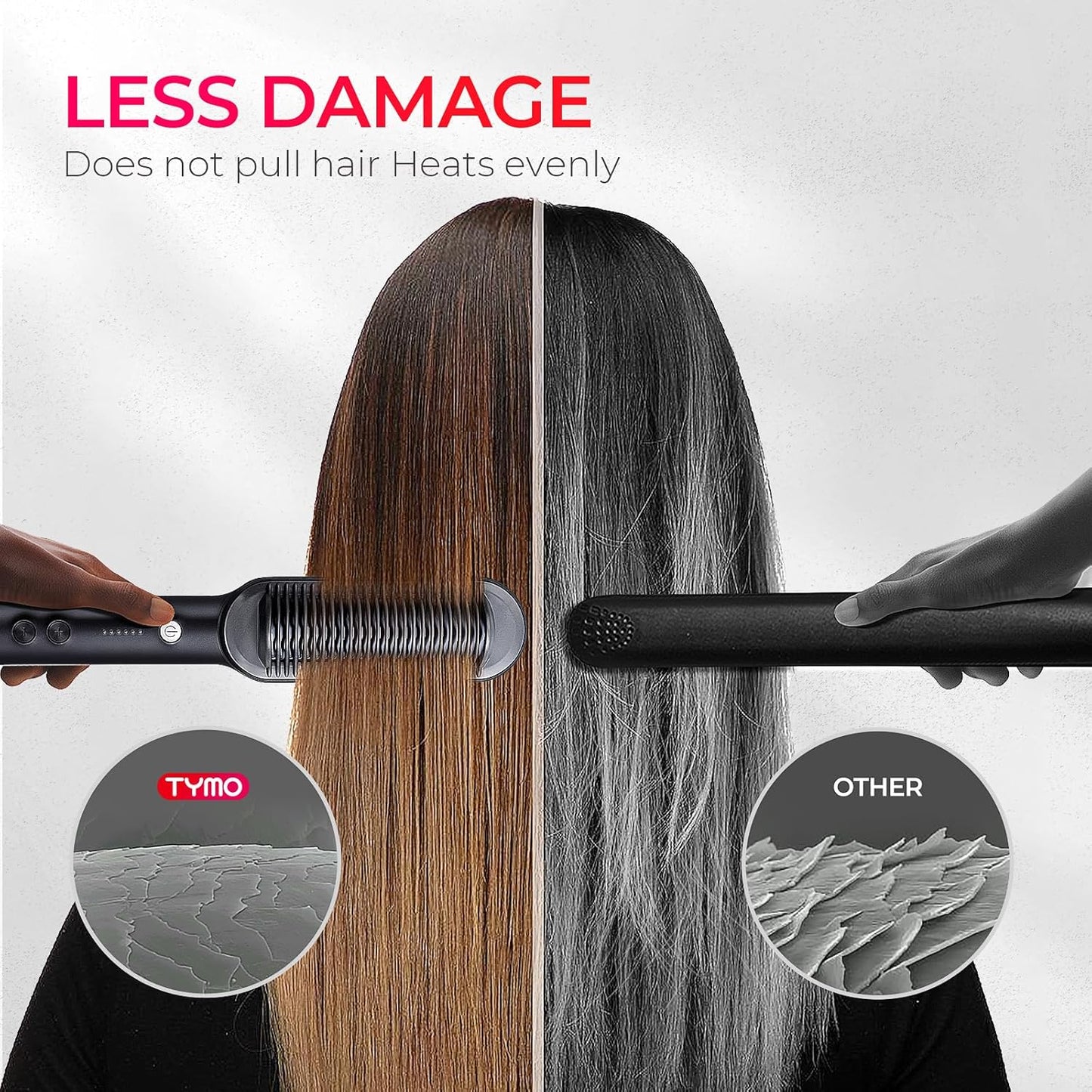 Next Day Delivery TYMO Hair Straightener Brush UK, Flat Iron and Hair Brush 2-in-1, Anti-Scald, Fast Heating, 5 Temp Settings (130℃-210℃), Professional Salon at Home, Wider Comb for Even Straightening, TYMO Ring