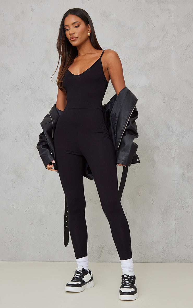 Black Basic Strappy Plunge Jumpsuit Next Day Delivery Before 10 pm