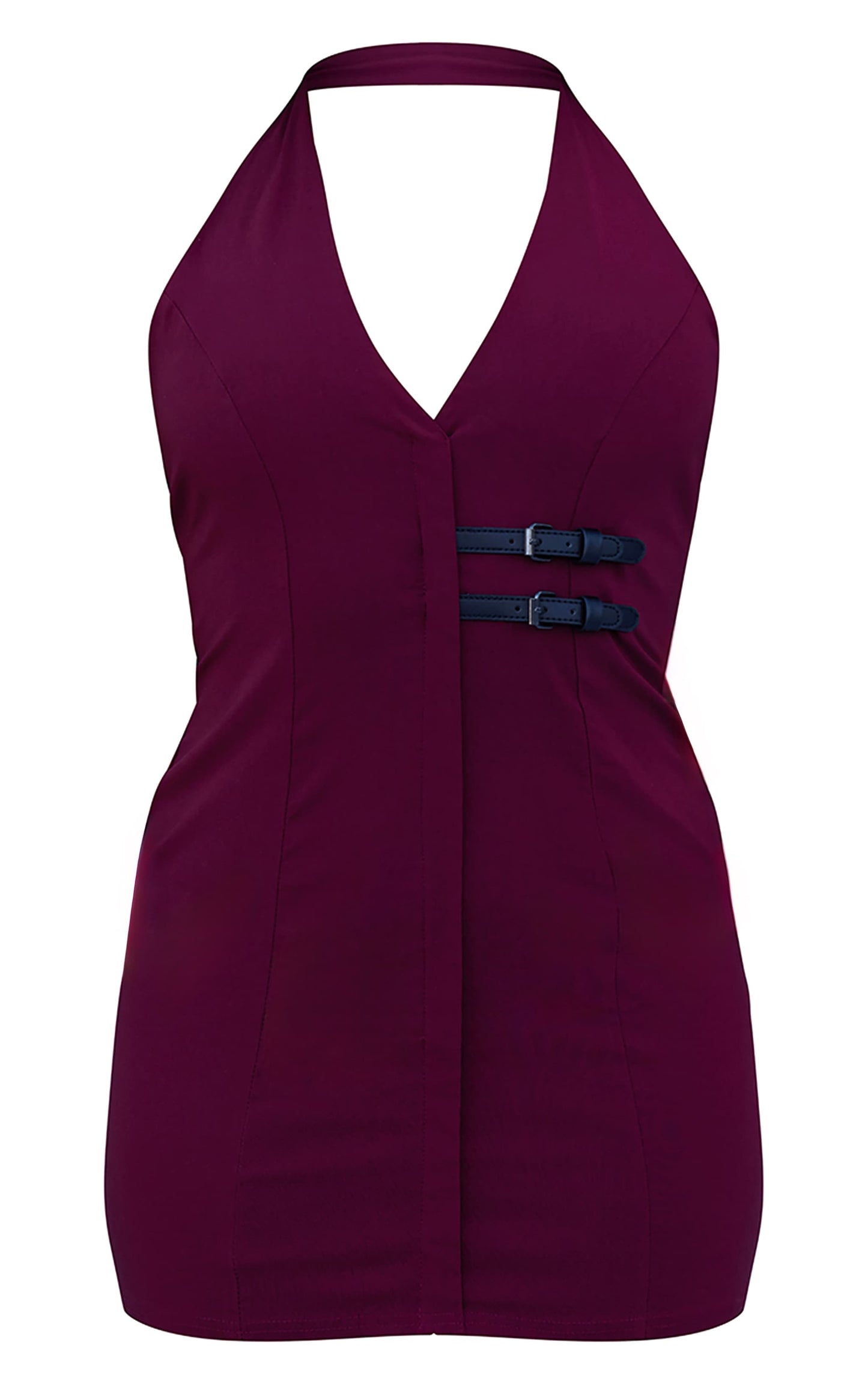 Wine Stretch Woven Belted Bodycon Dress Next Day 10PM