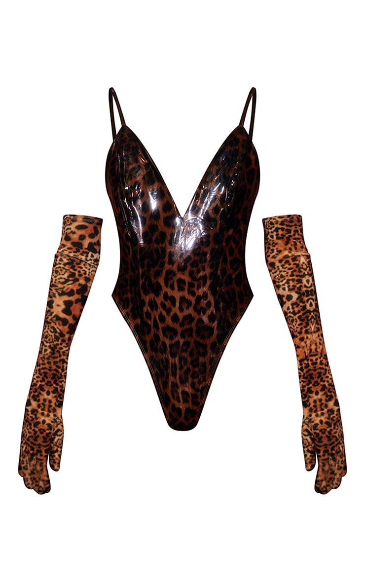 Next Day Delivery Before 10 pm Leopard Vinyl Bodysuit Fancy Dress Costume And Ears