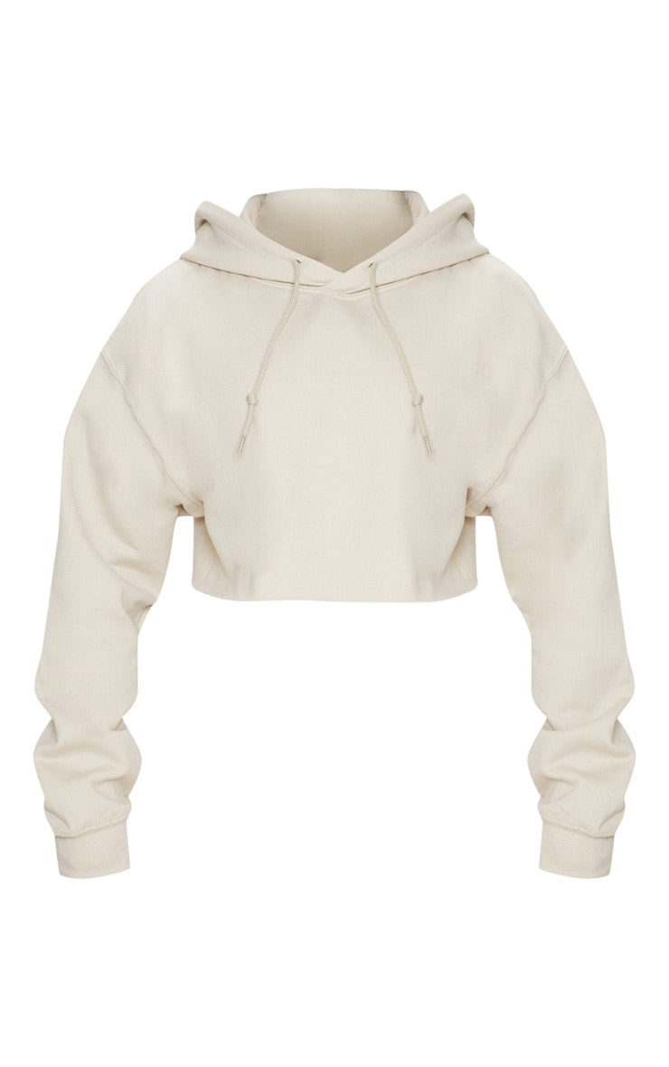 Sand Oversized Fit Cropped Sweat Hoodie Next Day Delivery Before 10 pm