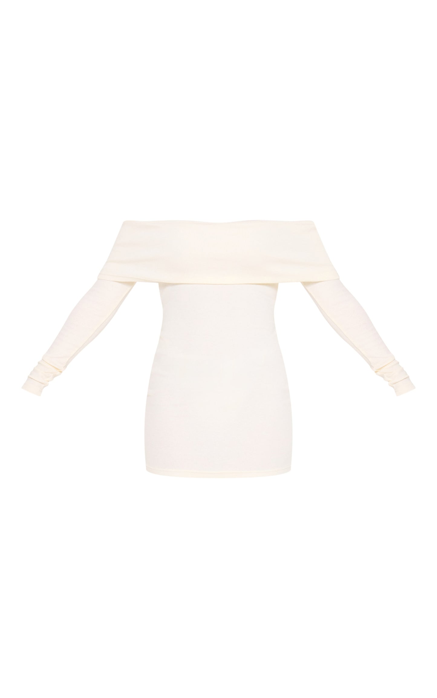 Cream Rib Foldover Bardot Bodycon Dress