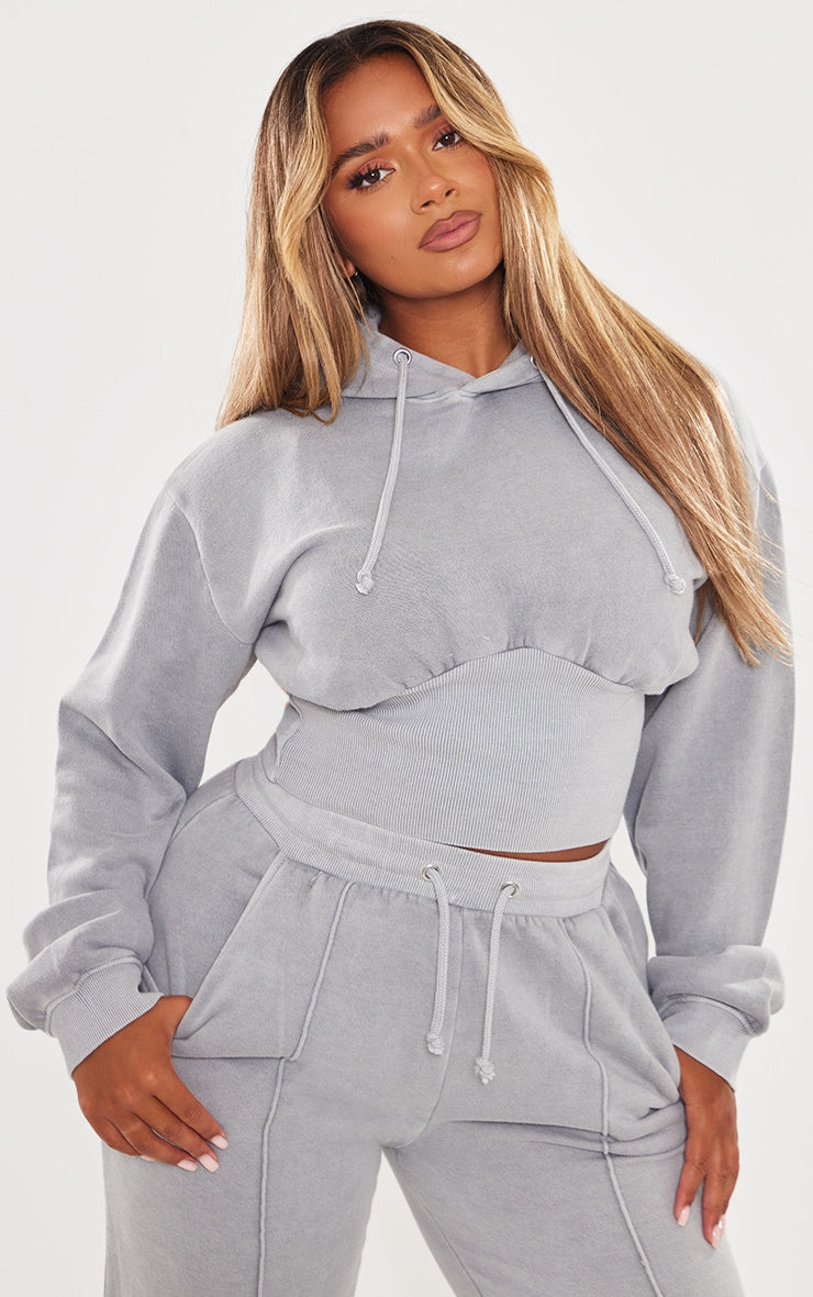 Shape Blue Sweat Cropped Shirred Waist Hoodie Next Day Delivery Before 10 pm