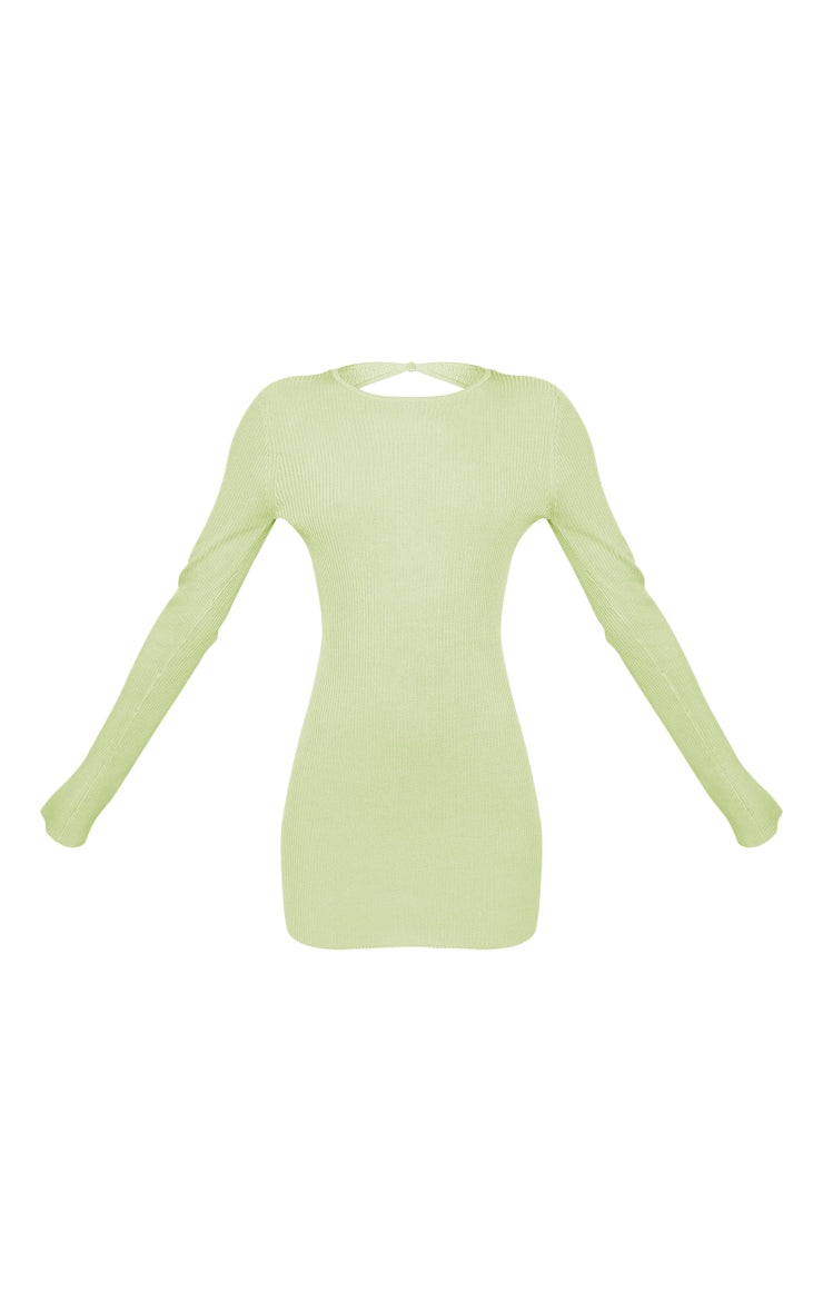 Next Day Delivery Before 10 pm Pistachio Rib Knit Open Back Mini Dress