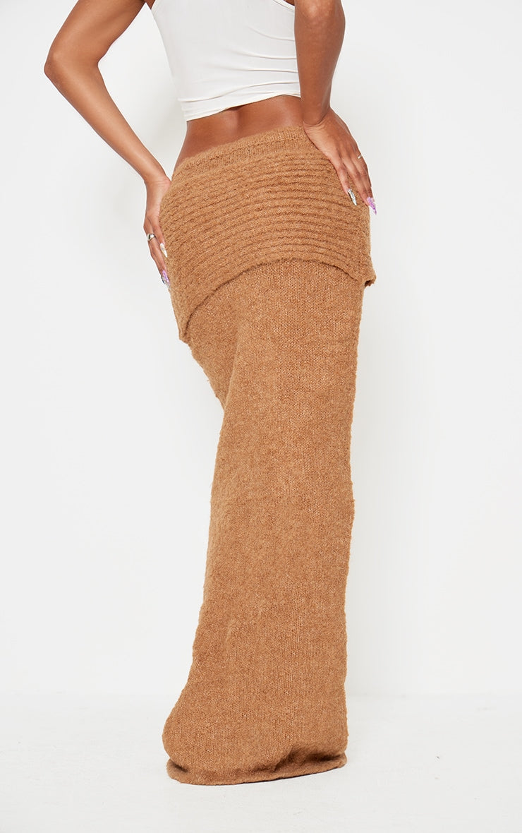 Cream Soft Bobble Knit Foldover Maxi Skirt Next Day Before 10 PM