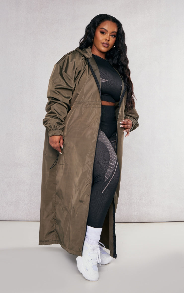 Plus Khaki Toggle Detail Midi Windbreaker Next Day Delivery Before 10PM