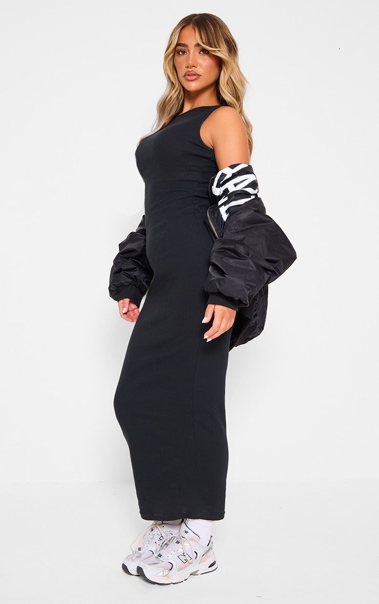 Grey Rib Boat Neck Midaxi Dress
