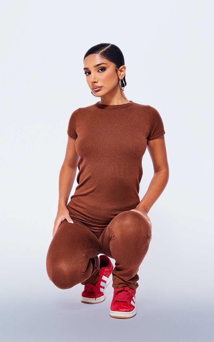 Petite Coffee Knitted Flared Trousers Next Day Delivery Before 10 pm