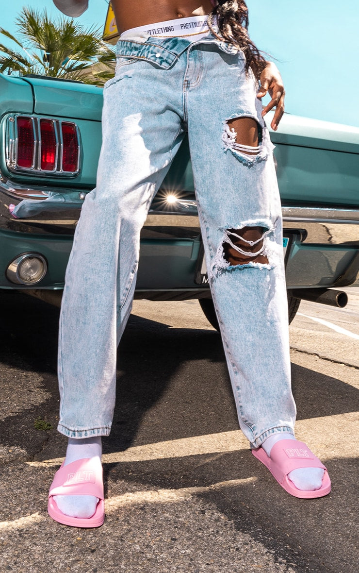 Light Blue Wash Open Knee Boyfriend Jeans