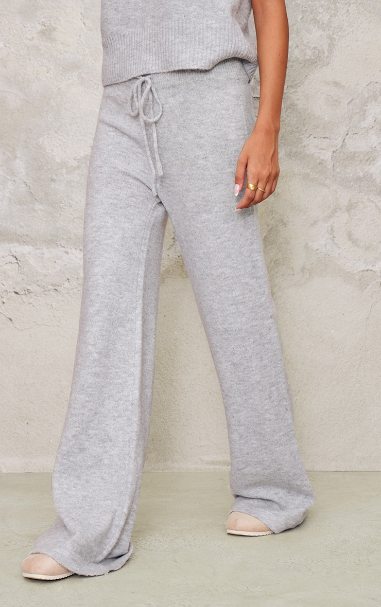 Ash Grey Marl Soft Knit Wide Leg Trousers Next Day Delivery Before 10 pm