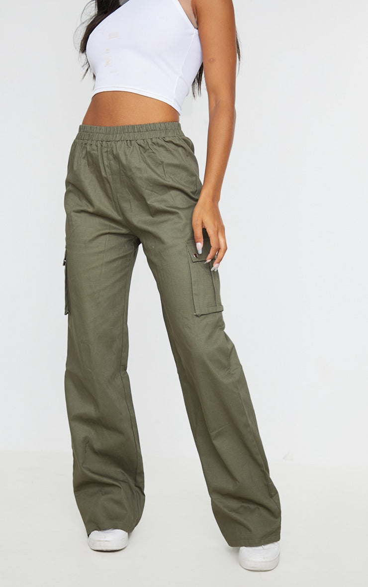 Next Day Delivery Before 10 pm Khaki Wide Leg High Waisted Cargo Trousers