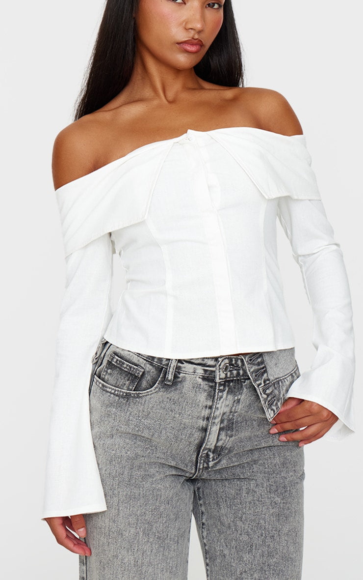 White Bardot Foldover Long Sleeve Top Next Day Before 10 PM