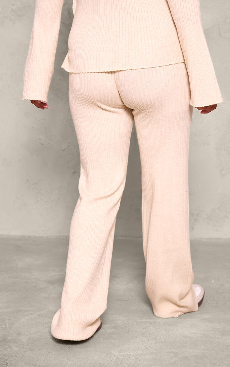 Maternity Oatmeal Rib Knit Wide Leg Trousers Next Day Delivery Before 10 pm
