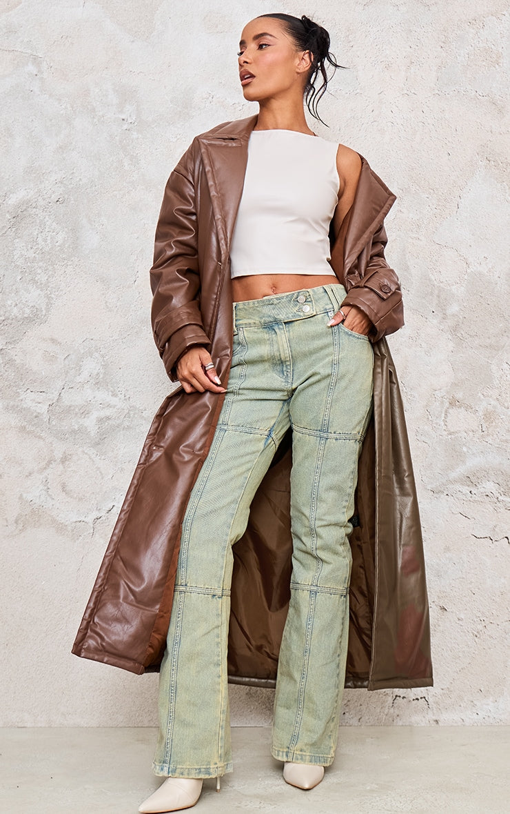 Black Boatneck Faux Leather Long Top