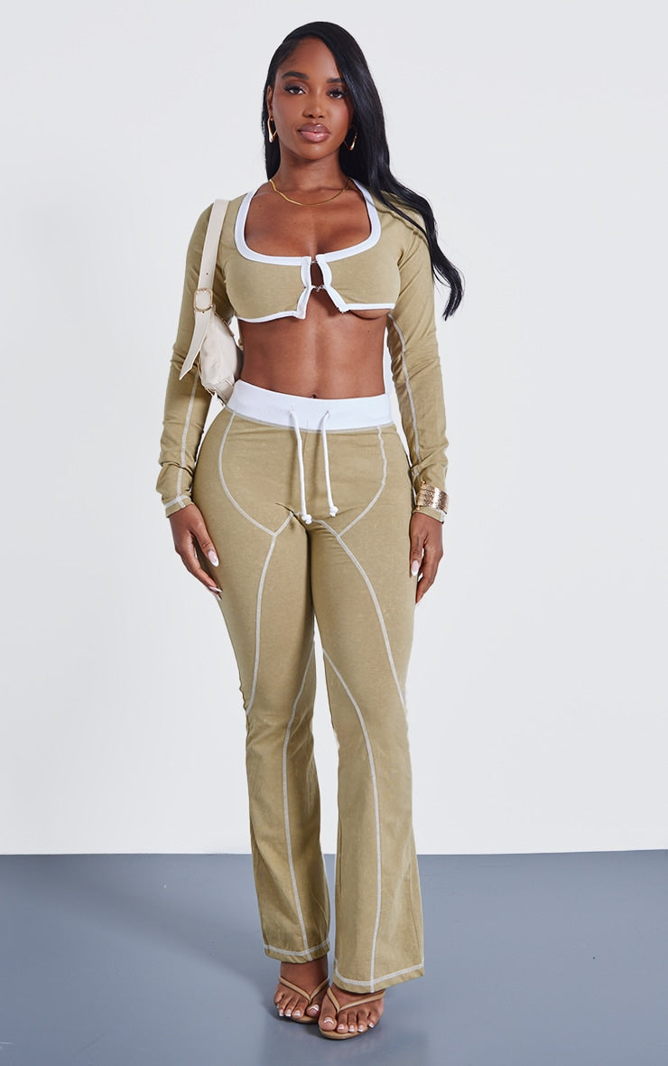 Shape Light Grey Washed Cotton Hook And Eye Long Sleeve Crop Top Next Day Delivery