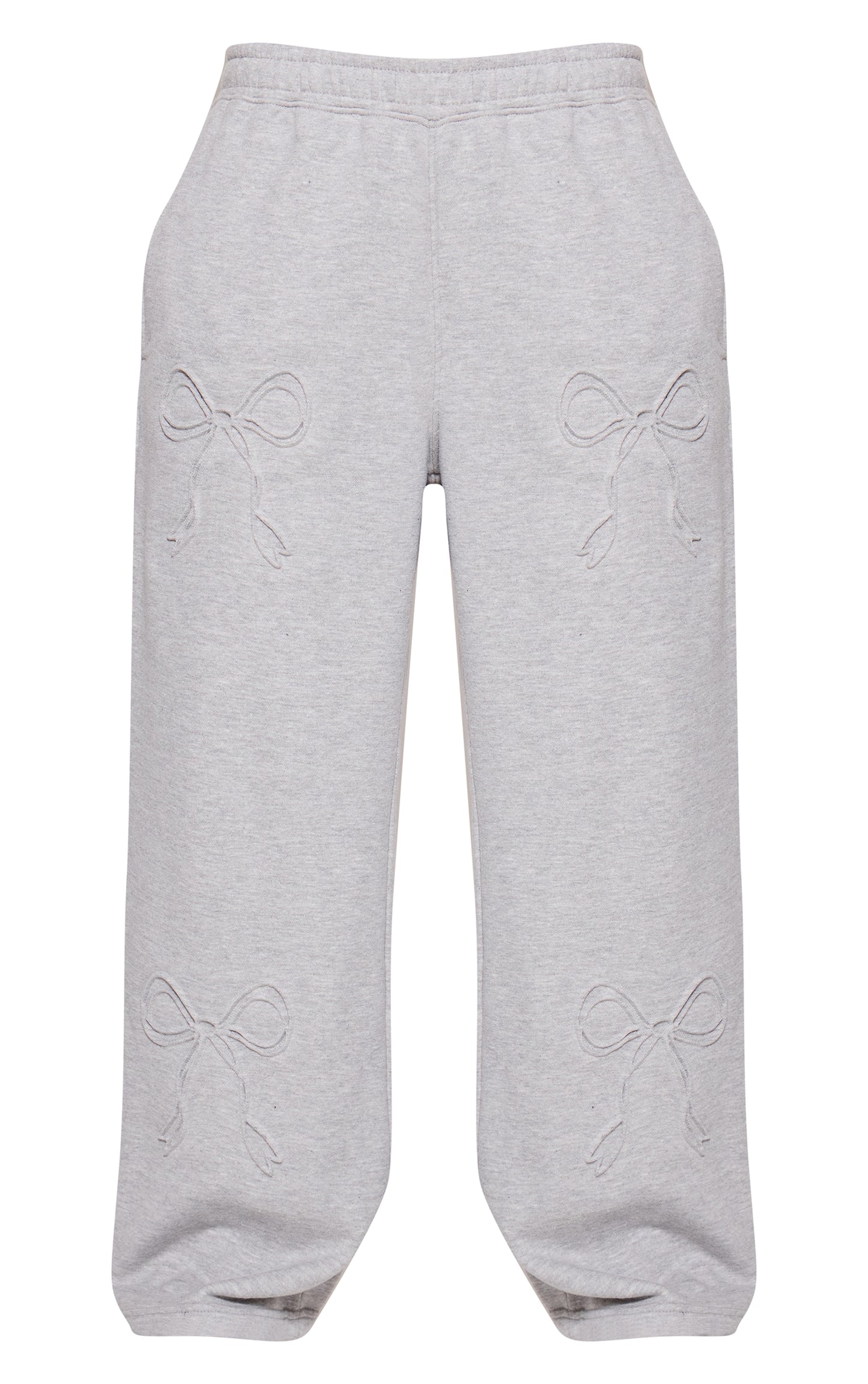 Petite Grey Marl Embossed Bow Detail Wide Leg Joggers Next Day Delivery 10 PM