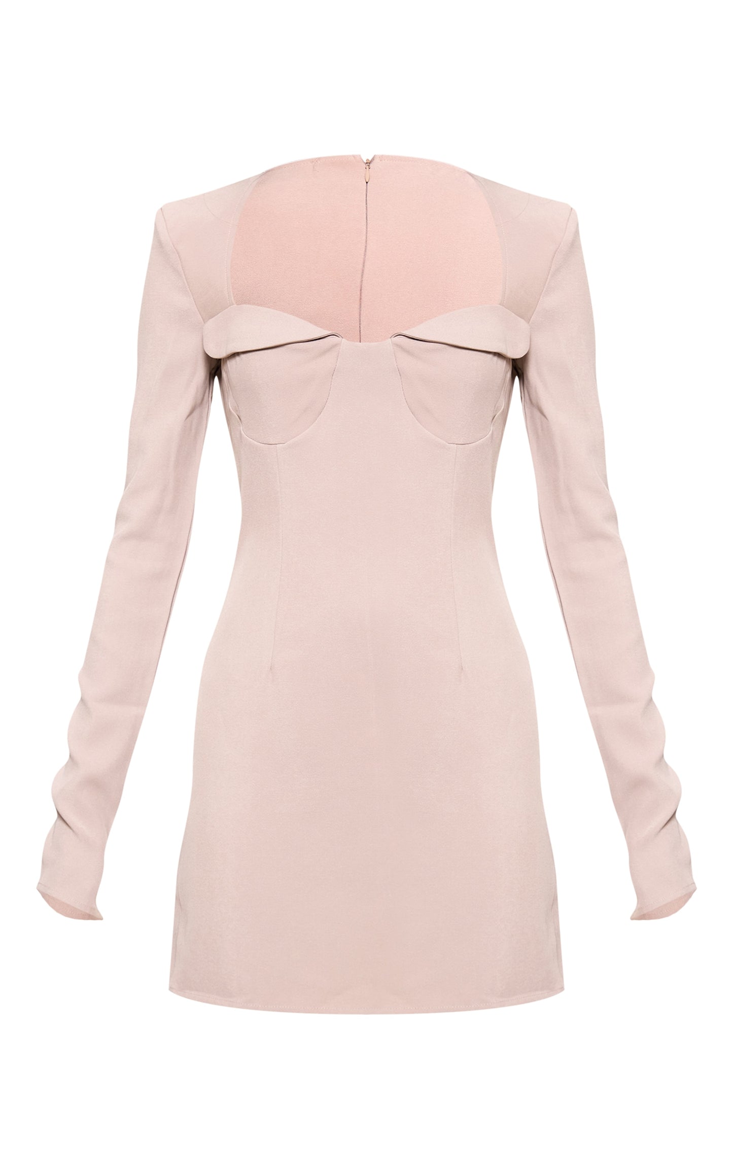 Taupe Stretch Woven Shoulder Pad Cup Detail Mini Dress