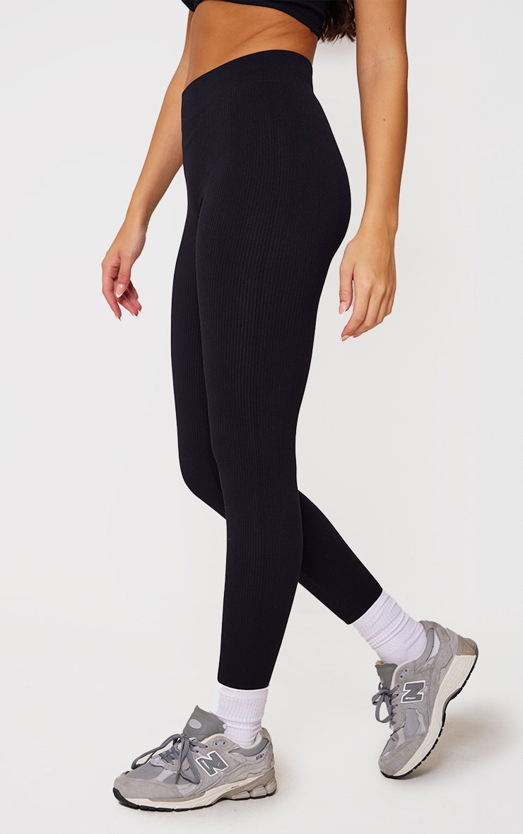 Stone Structured Contour Rib Cuffed Detail Leggings Next Day Delivery
