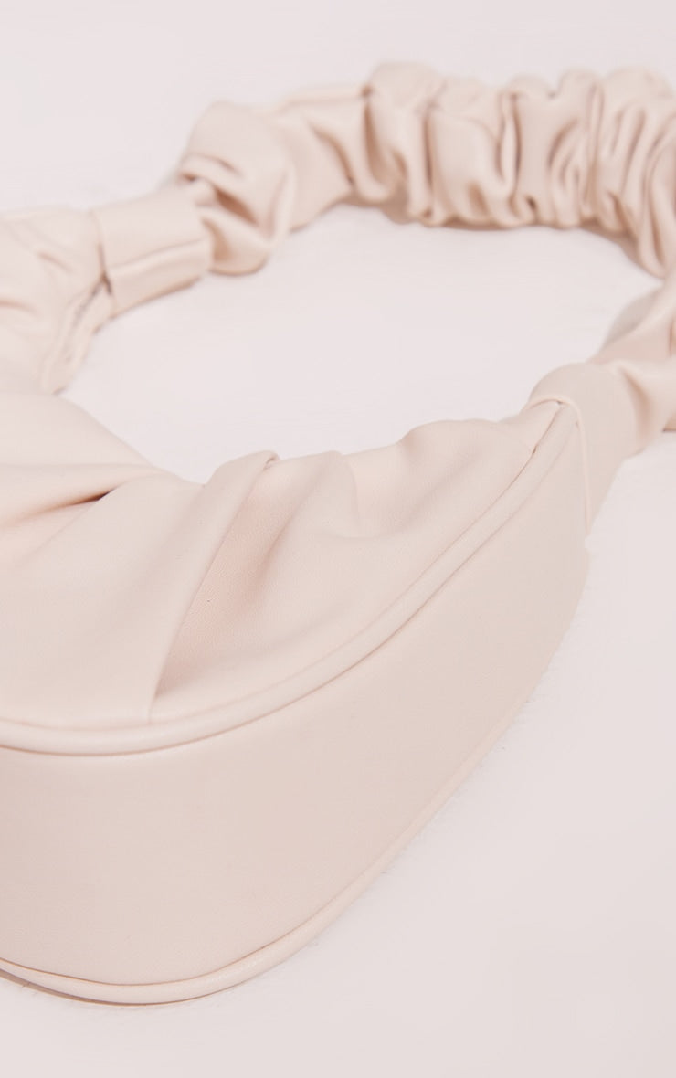 Cream Extreme Ruched Handle Shoulder Bag