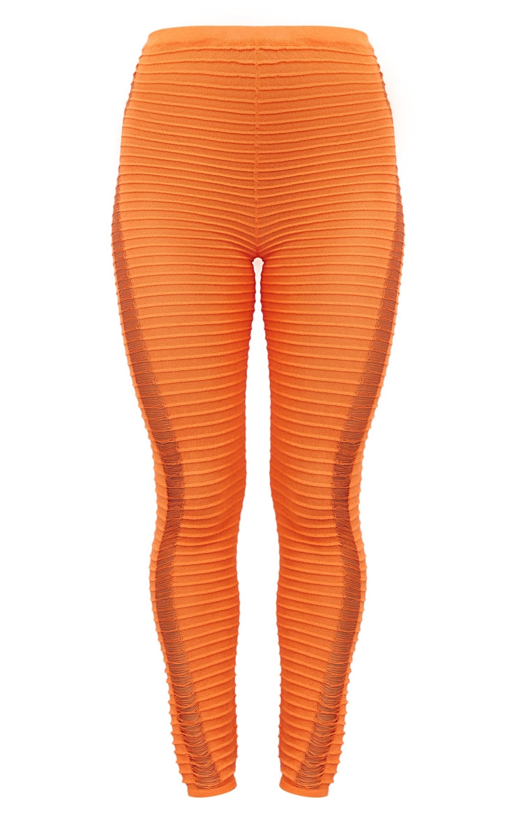 Orange Textured Sheer Knit Laddering Leggings Next Day Delivery Before 10 pm
