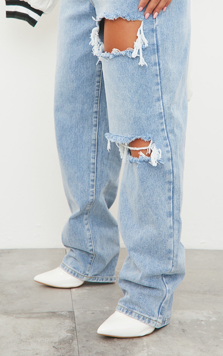 Light Blue Wash Open Knee Boyfriend Jeans