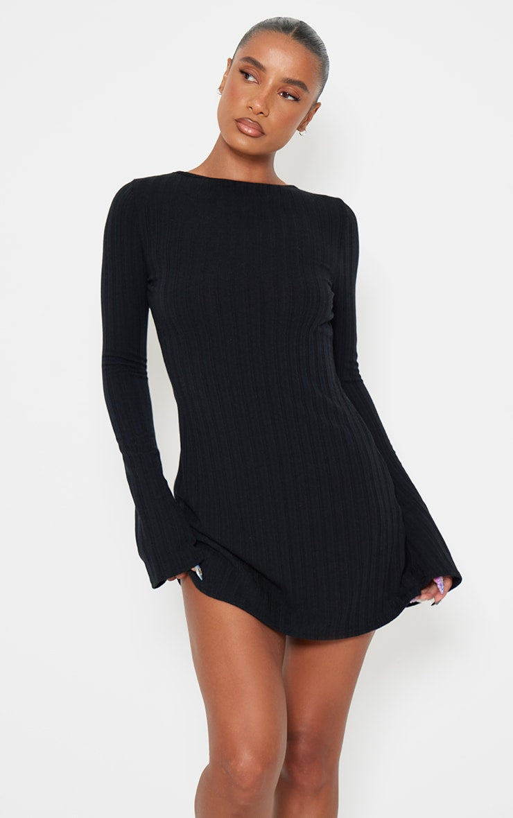 Chocolate Rib Tie Cut Out Back Shift Dress