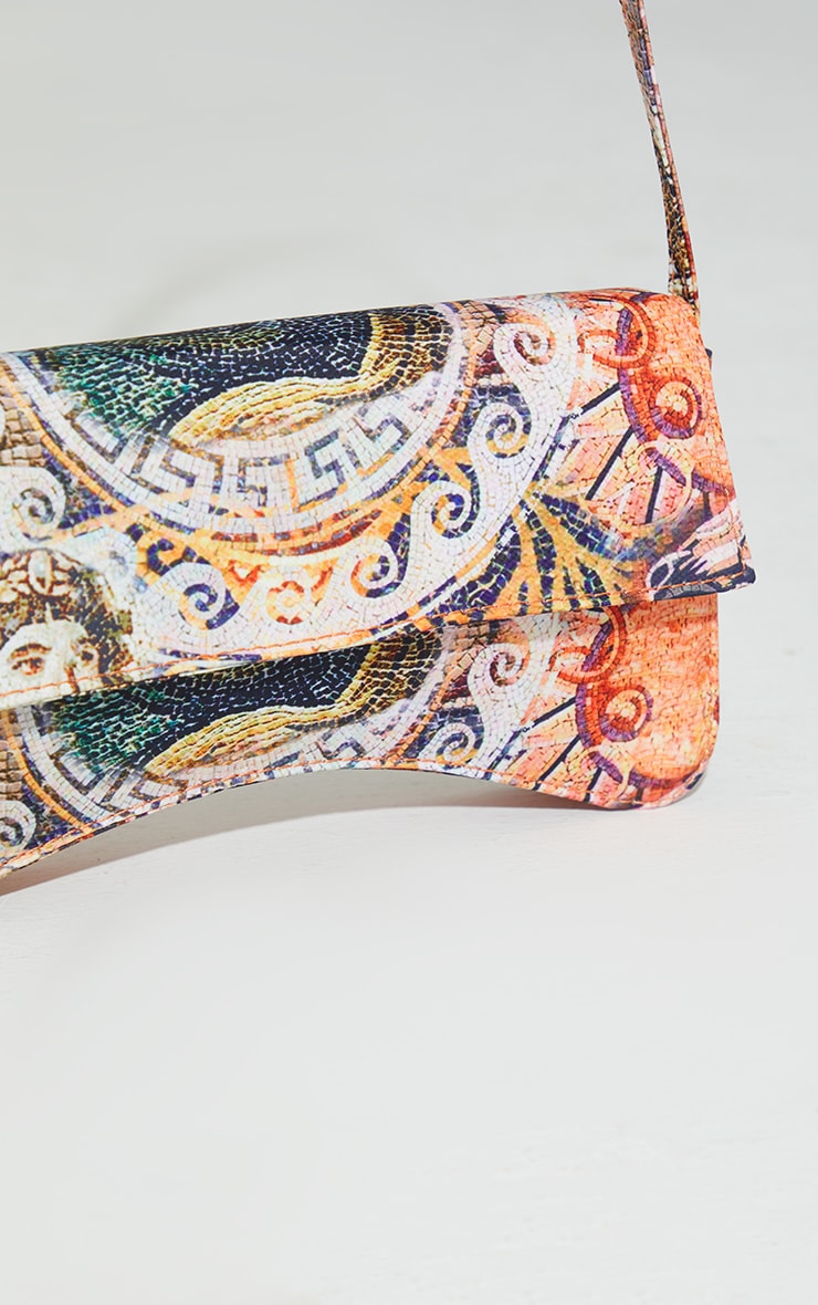 Gold PU Flap Over Baguette Shoulder Bag