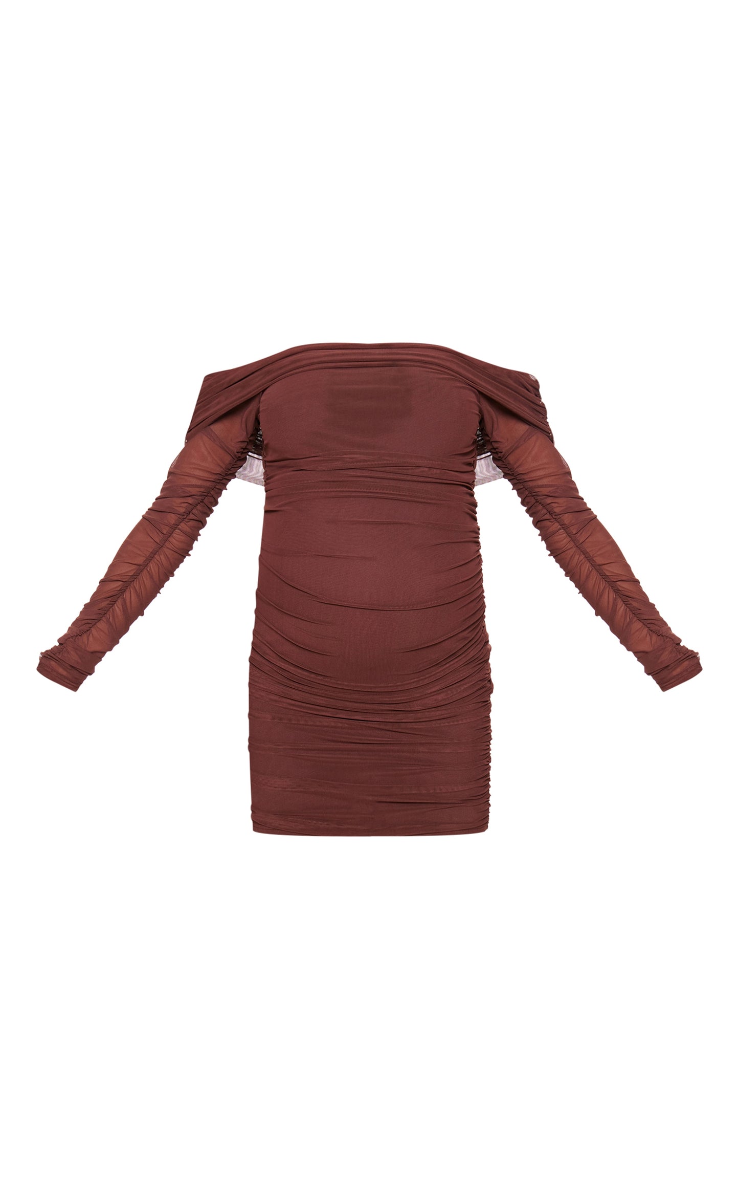 Maternity Chocolate Mesh Ruched Long Sleeve Mini Dress