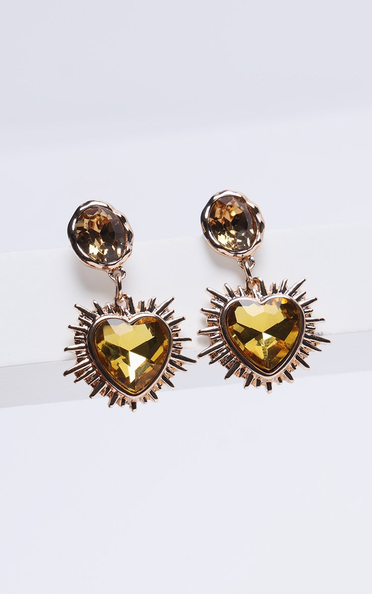 Red Heart Jewel Statement Stud Earrings