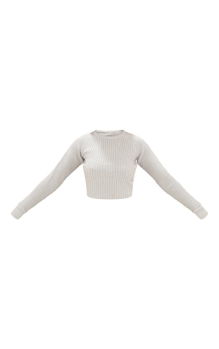 Next Day Delivery Before 10 PM Tall Grey Cropped Rib Knit Longsleeve Jumper
