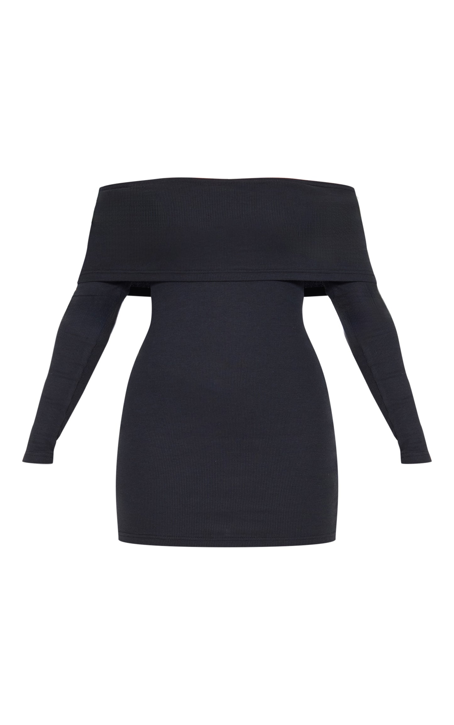 Black Rib Foldover Bardot Bodycon Dress