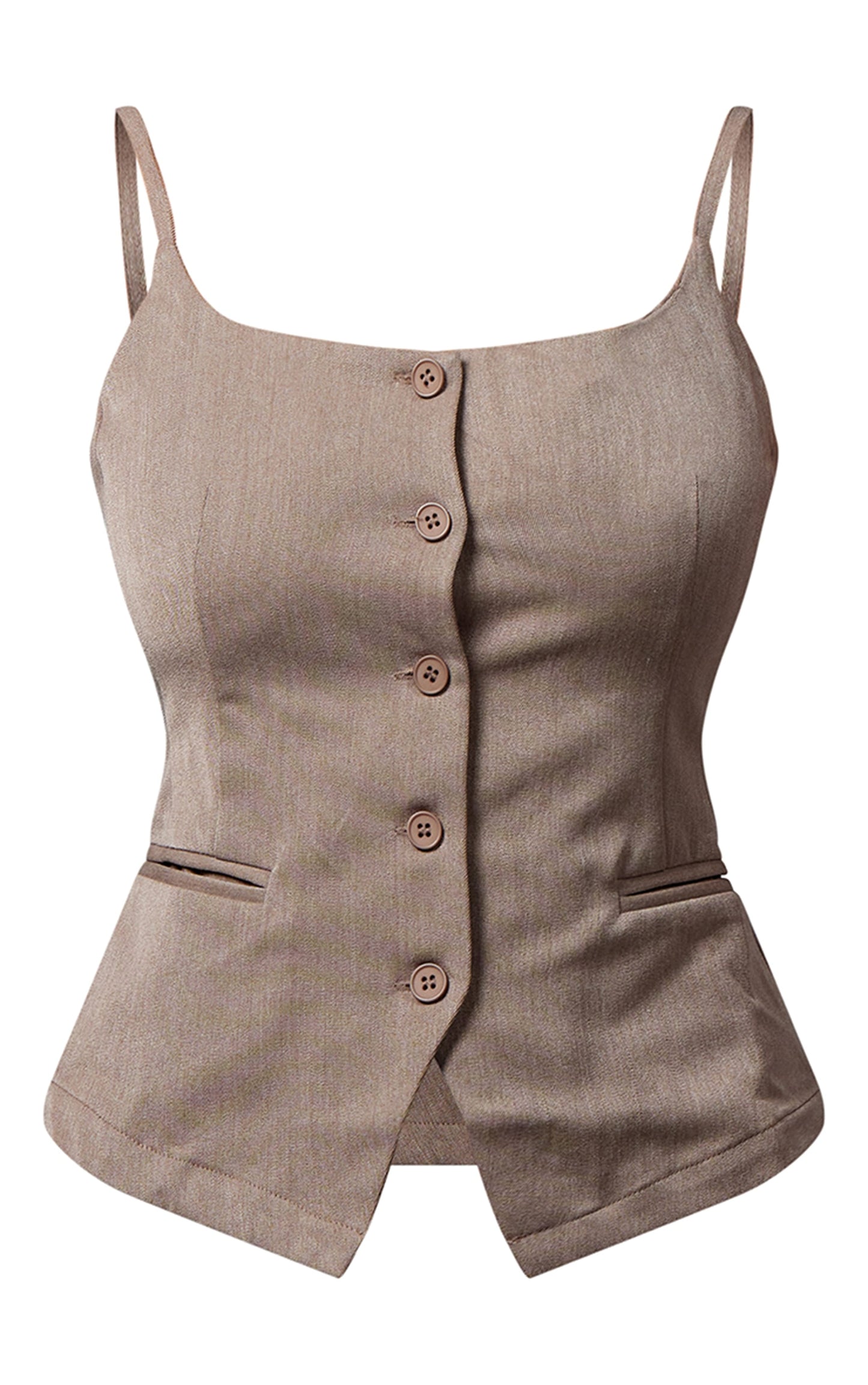 Premium Taupe Woven Button Up Detail Tailored Top Next Day Delivery