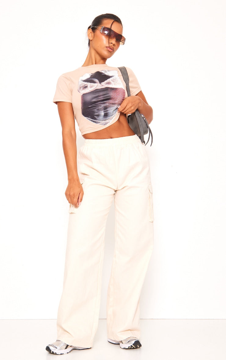 Next Day Delivery Before 10 pm Khaki Wide Leg High Waisted Cargo Trousers