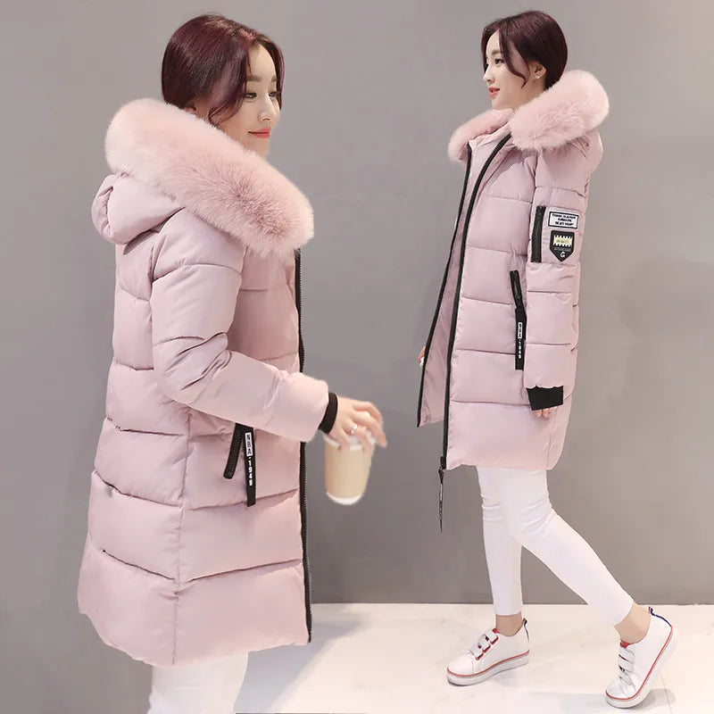 2023 Winter Women Parka Coats Long Cotton Casual Fur Hooded Jackets Thick Warm Slim-fit Jacket Female Overcoat Clothing