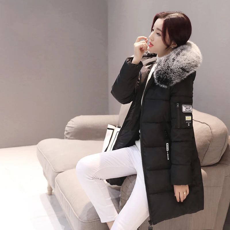 2023 Winter Women Parka Coats Long Cotton Casual Fur Hooded Jackets Thick Warm Slim-fit Jacket Female Overcoat Clothing