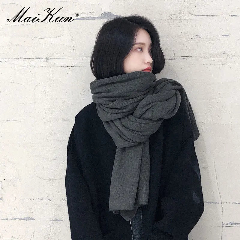 Maikun Thick Warm Scarf For Women Pure Color Ladies Imitation Cashmere Black Scarf Female Winter To Increase Ahawl