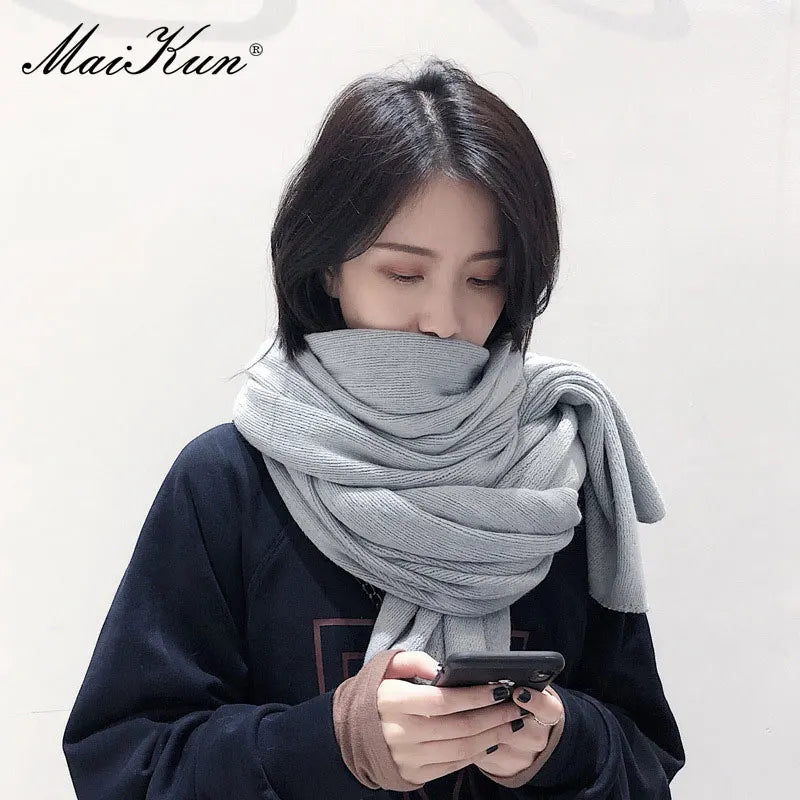 Maikun Thick Warm Scarf For Women Pure Color Ladies Imitation Cashmere Black Scarf Female Winter To Increase Ahawl