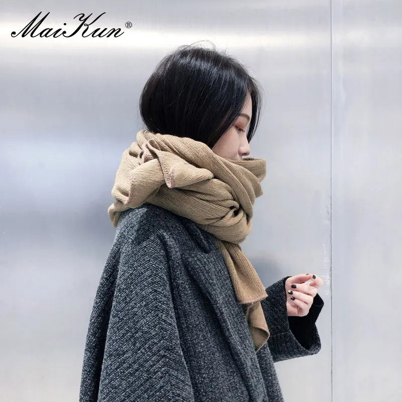 Maikun Thick Warm Scarf For Women Pure Color Ladies Imitation Cashmere Black Scarf Female Winter To Increase Ahawl
